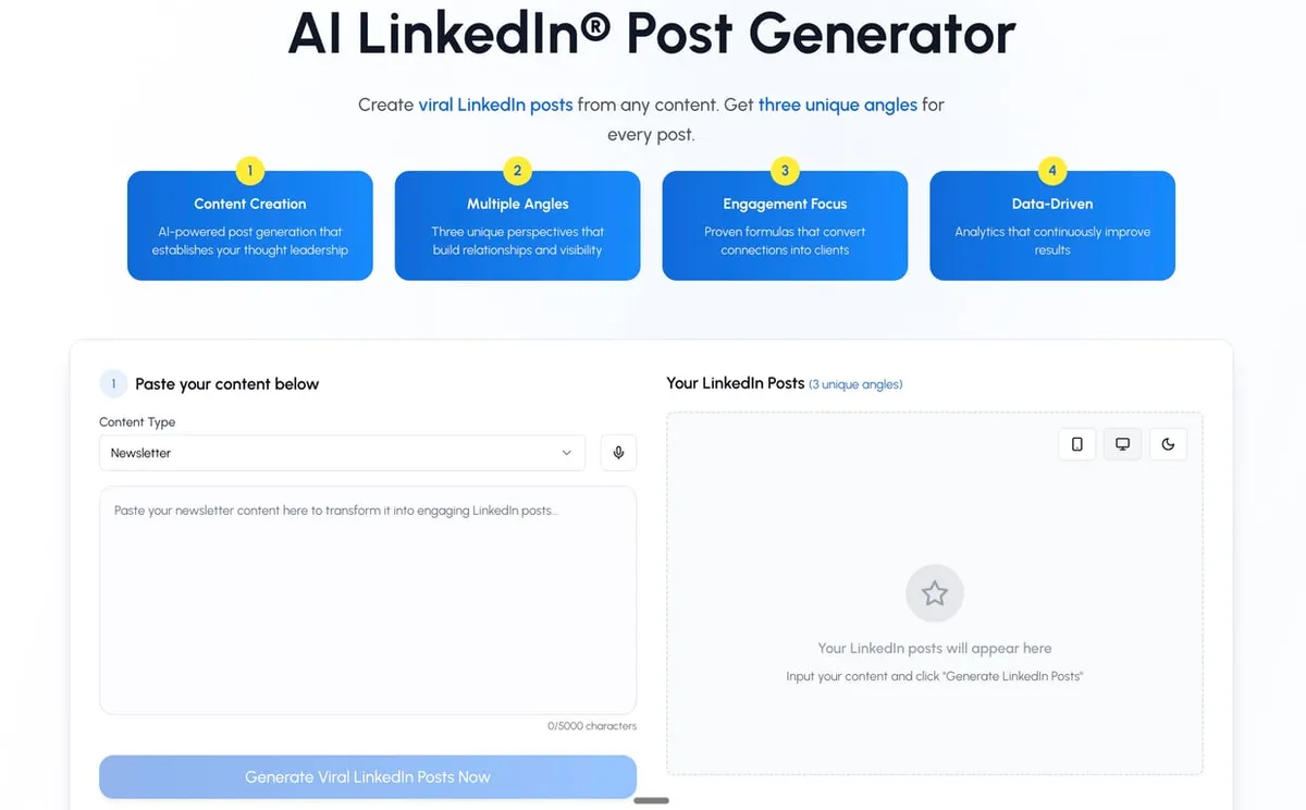 LiGo's AI Linkedin Post Generator Interface