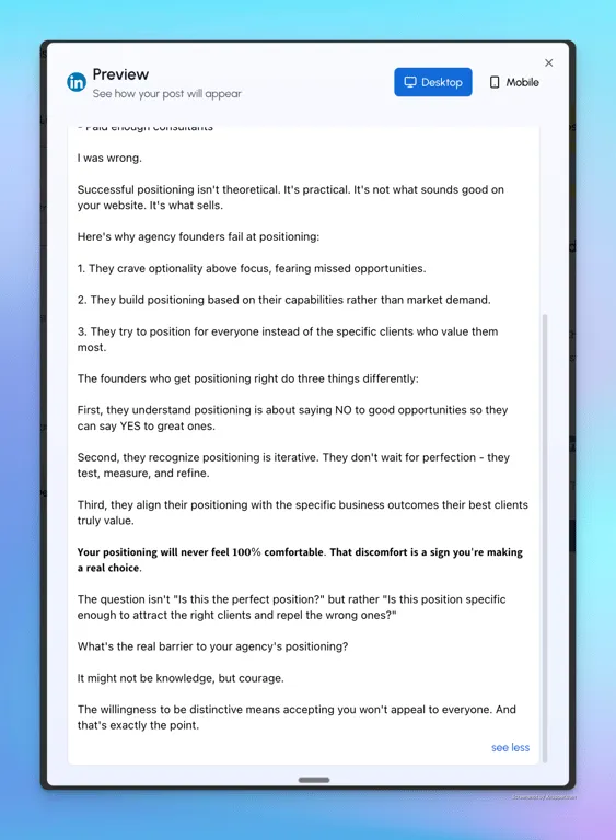 Example post from LiGo's post preview functionality.