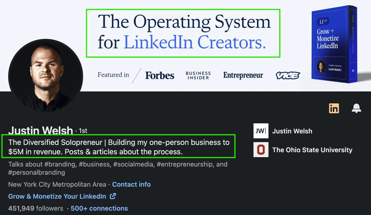 Example of an optimized Linkedin profile