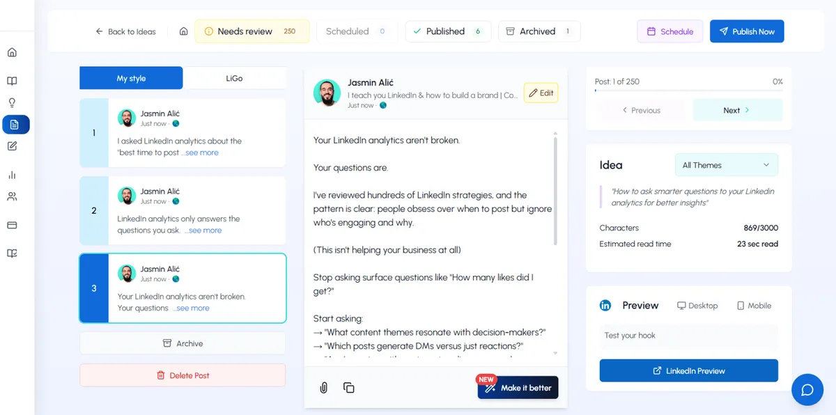 LiGo Publish Post offers you several formatted options for your posts.