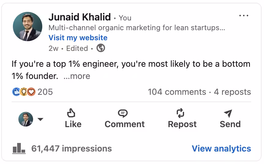 LinkedIn Good Hook Example